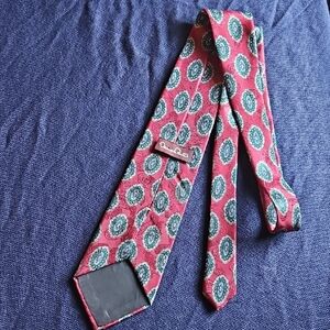 Oscar de la Renta Red and Green Patterned Tie